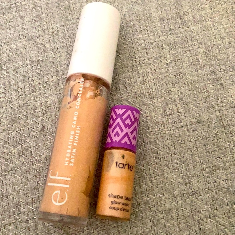 5/$25 concealer highlighter duo. Tarte shape tape glow wand & elf medium
